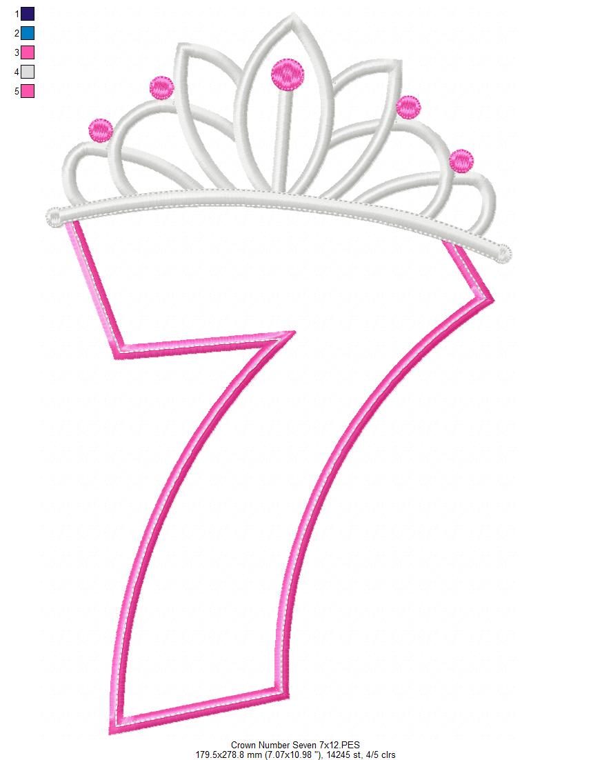 Princess Crown Number Seven - Appliqué - Machine Embroidery Design