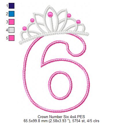Princess Crown Birthday Number 6 Six 6th Birthday - Applique