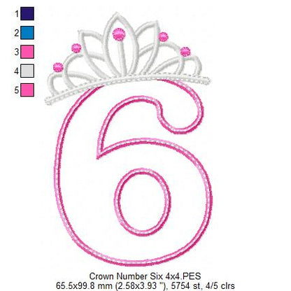 Princess Crown Birthday Number 6 Six 6th Birthday - Applique