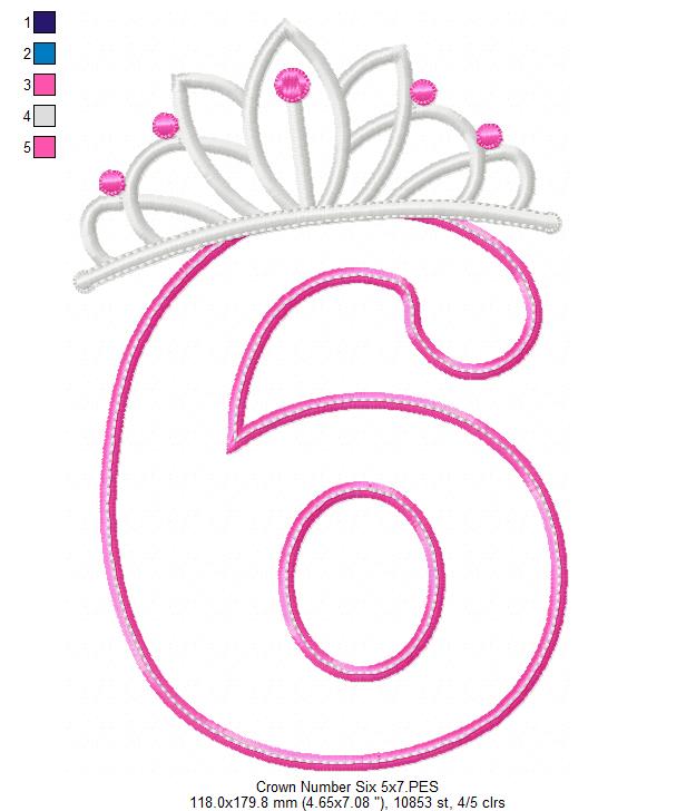 Princess Crown Birthday Number 6 Six 6th Birthday - Applique