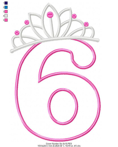 Princess Crown Birthday Number 6 Six 6th Birthday - Applique