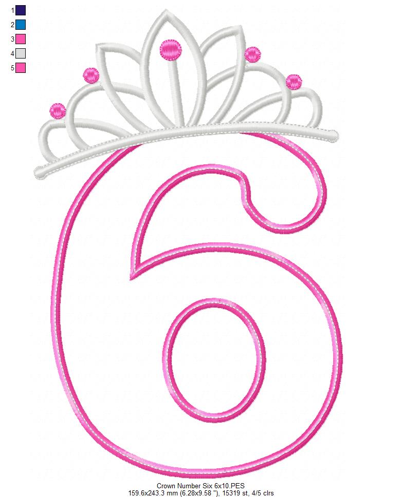 Princess Crown Birthday Number 6 Six 6th Birthday - Applique