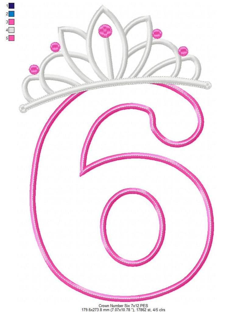 Princess Crown Birthday Number 6 Six 6th Birthday - Applique