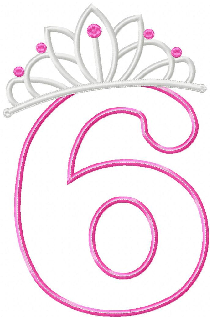 Princess Crown Birthday Number 6 Six 6th Birthday - Applique