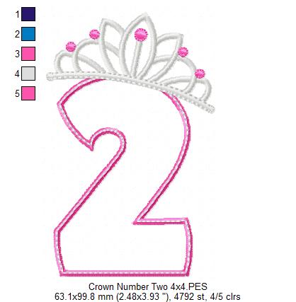 Princess Crown Birthday Number 2 Two 2nd Birthday - Applique
