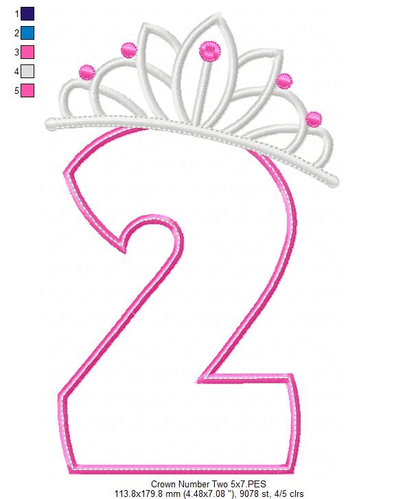Princess Crown Birthday Number 2 Two 2nd Birthday - Applique