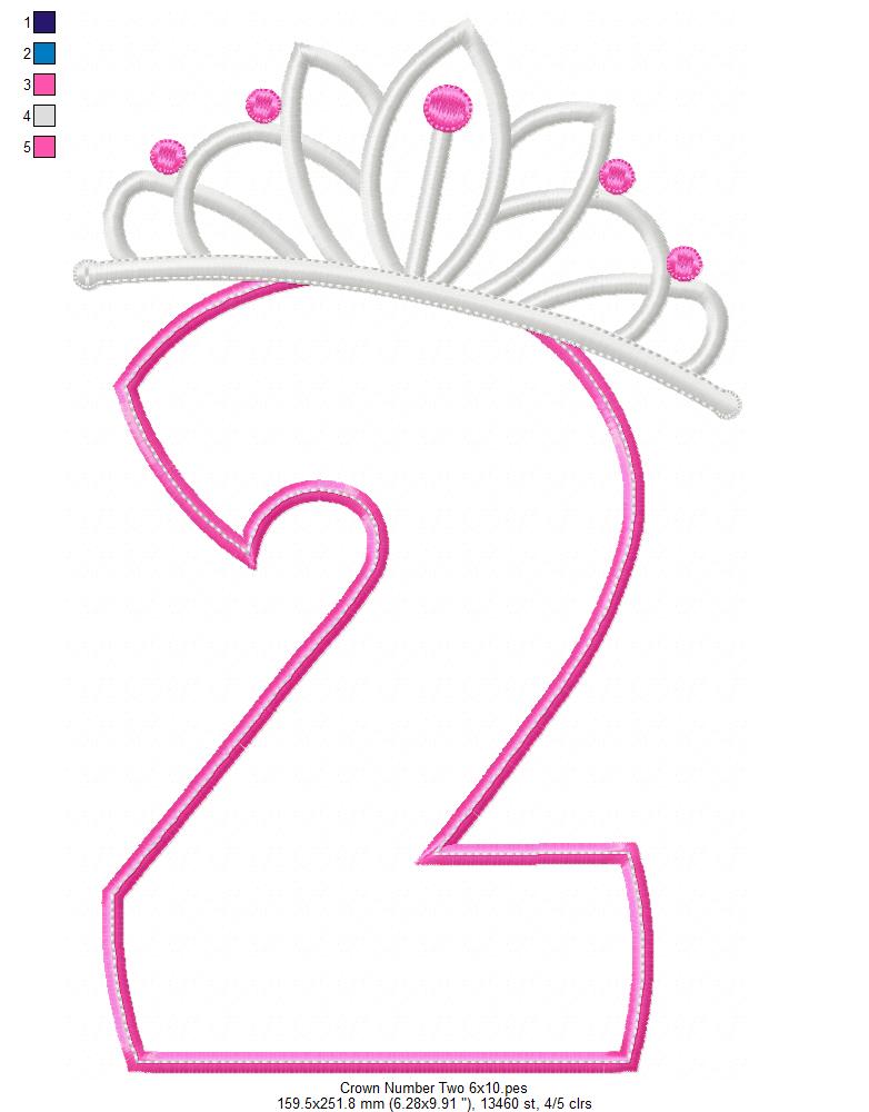 Princess Crown Birthday Number 2 Two 2nd Birthday - Applique