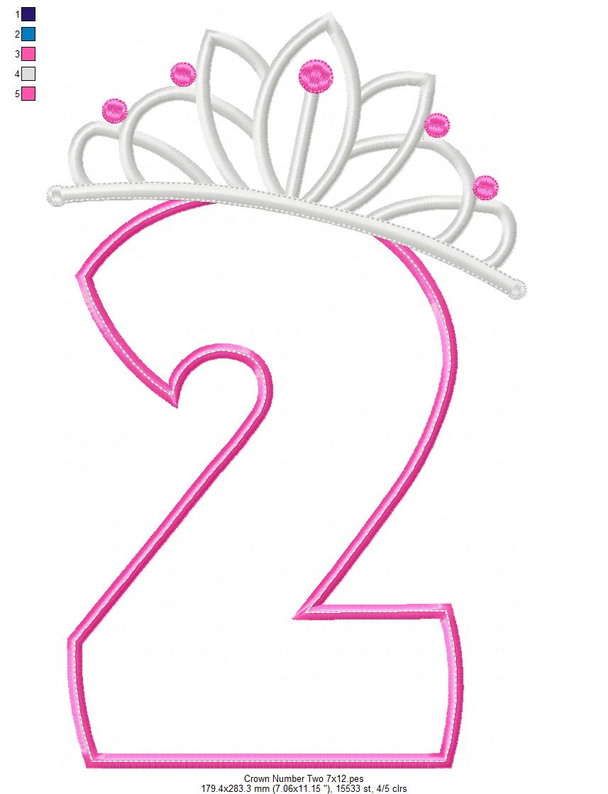 Princess Crown Birthday Number 2 Two 2nd Birthday - Applique