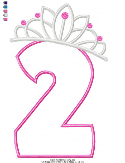 Princess Crown Birthday Number 2 Two 2nd Birthday - Applique