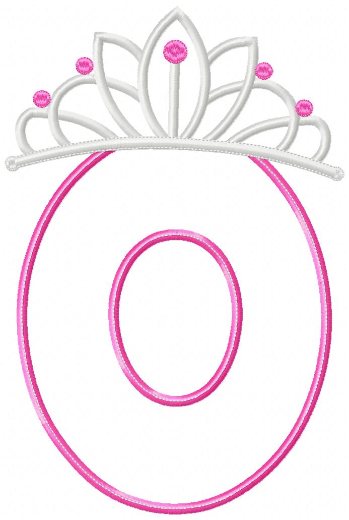 Princess Crown Number 0 Monogram O - Applique