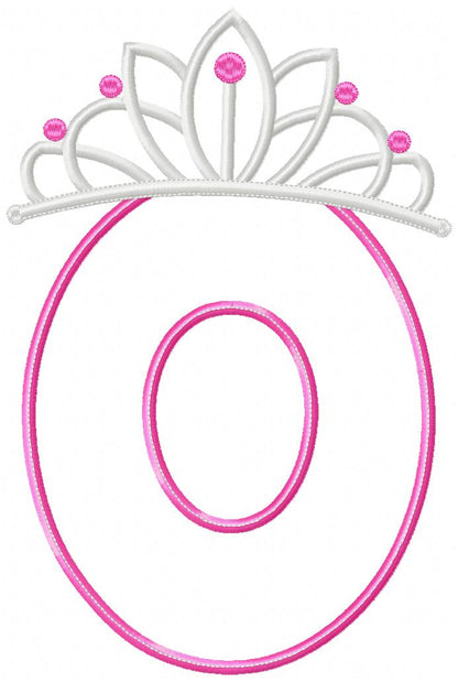 Princess Crown Number 0 Monogram O - Applique
