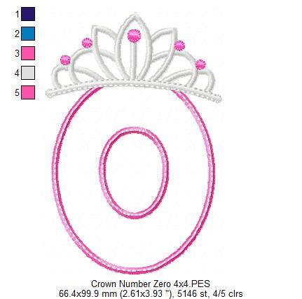 Princess Crown Number 0 Monogram O - Applique