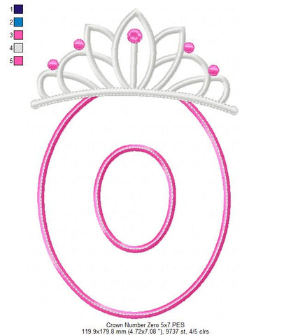 Princess Crown Number 0 Monogram O - Applique