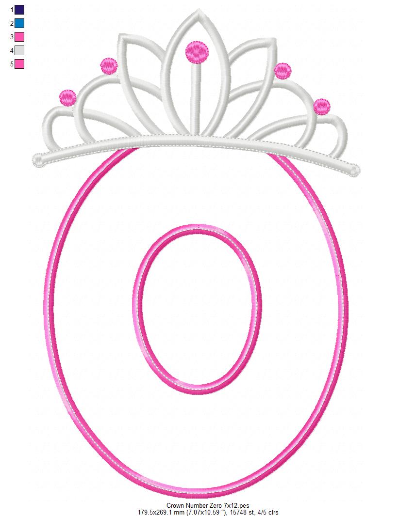 Princess Crown Number 0 Monogram O - Applique
