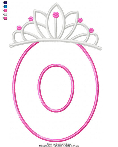Princess Crown Number 0 Monogram O - Applique