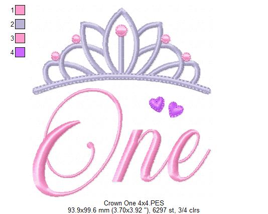 Crown One 1st Birthday Tiara - Fill Stitch
