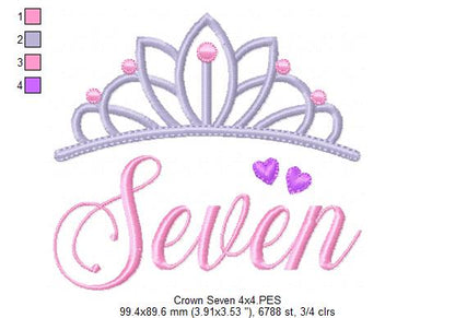 Crown Seven 7th Birthday - Fill Stitch