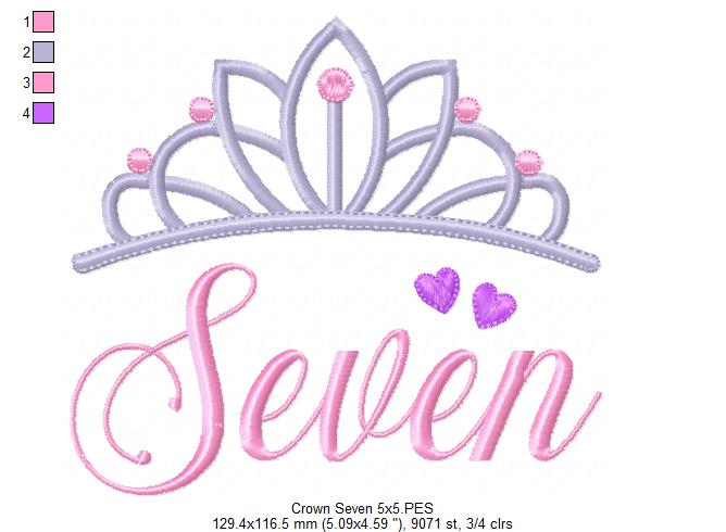 Crown Seven 7th Birthday - Fill Stitch