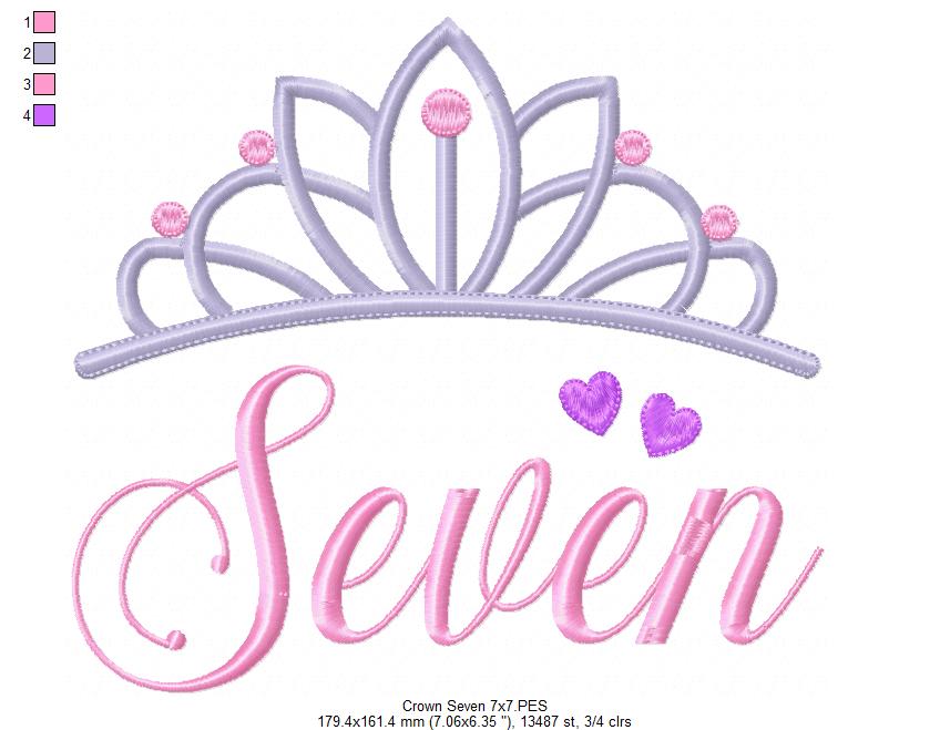 Crown Seven 7th Birthday - Fill Stitch