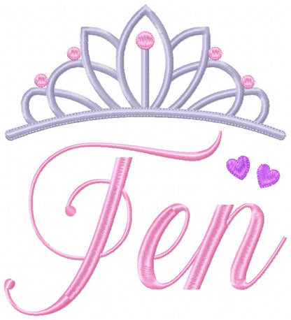 Crown Ten 10 Tenth Birthday Tiara - Fill Stitch