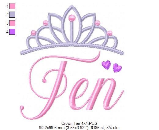 Crown Ten 10 Tenth Birthday Tiara - Fill Stitch