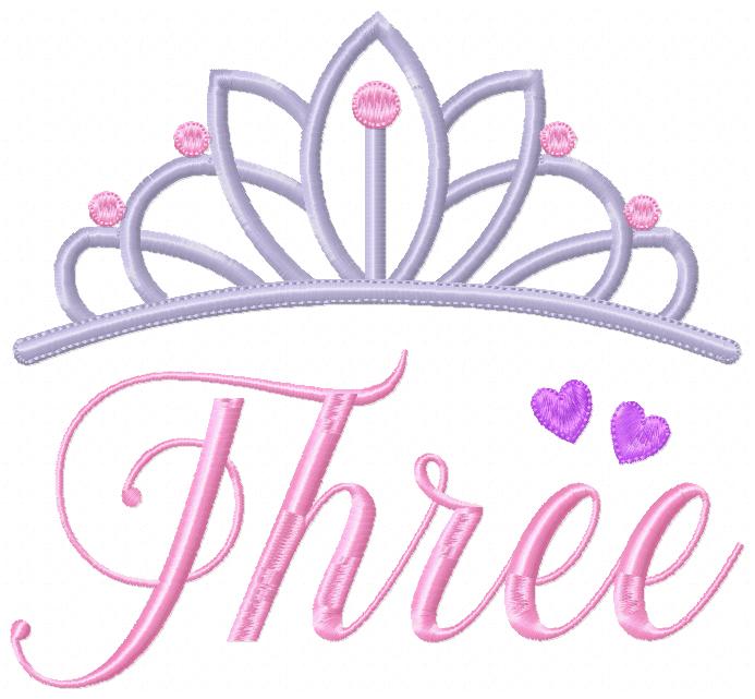 Crown Three 3rd Birthday Tiara - Fill Stitch