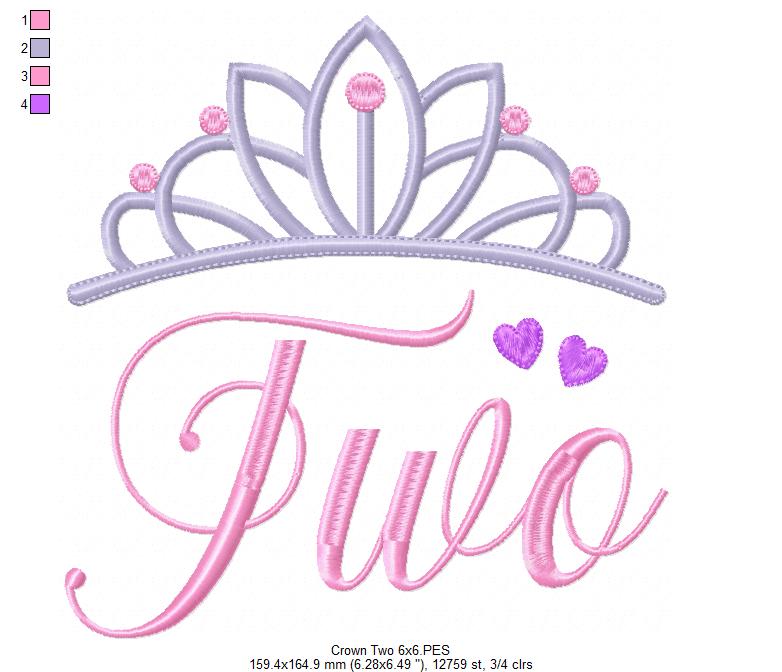 Crown Two 2nd Birthday Tiara - Fill Stitch