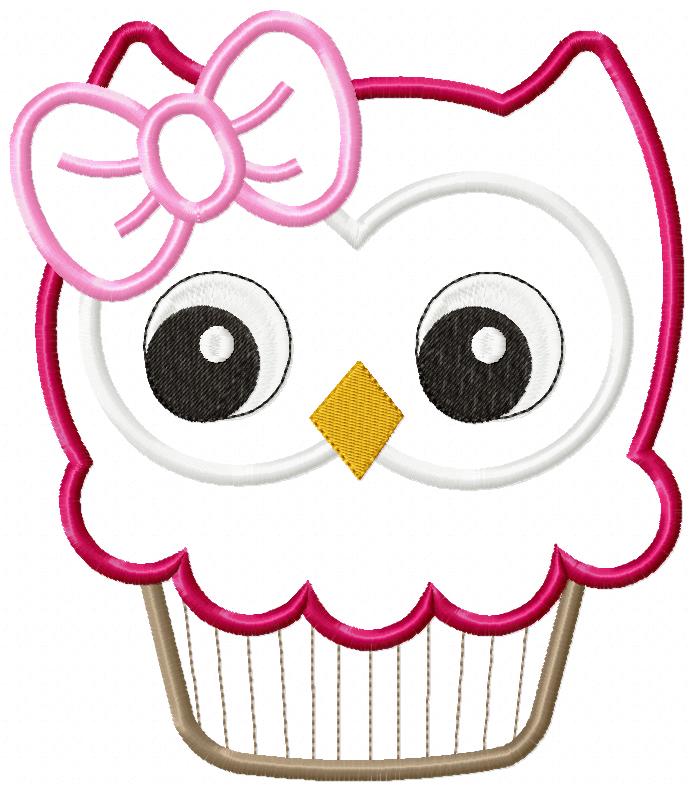 Cupcake Owl - Applique - Machine Embroidery Design