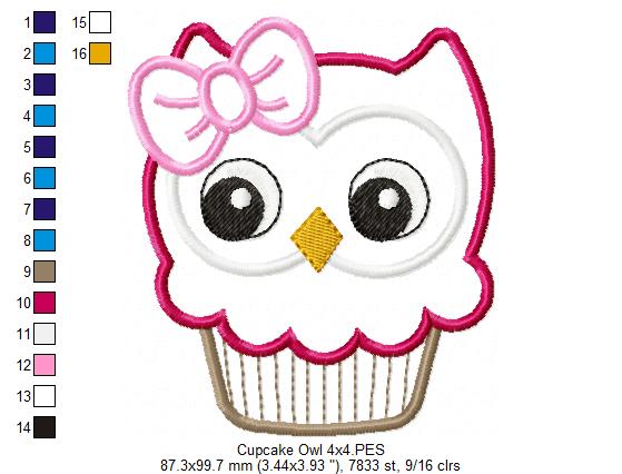 Cupcake Owl - Applique - Machine Embroidery Design