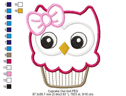 Cupcake Owl - Applique - Machine Embroidery Design