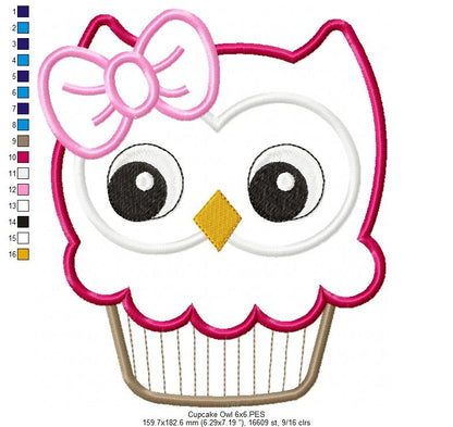 Cupcake Owl - Applique - Machine Embroidery Design