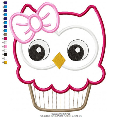 Cupcake Owl - Applique - Machine Embroidery Design