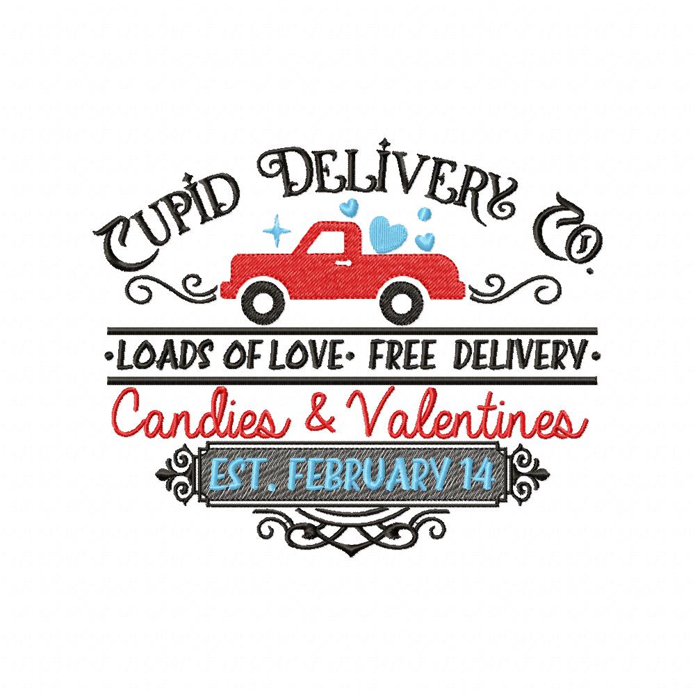 Farmhouse Valentines Sign Cupid Delivery Co. - Fill Stitch - Machine Embroidery Design