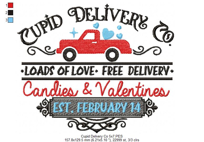 Farmhouse Valentines Sign Cupid Delivery Co. - Fill Stitch