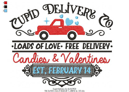 Farmhouse Valentines Sign Cupid Delivery Co. - Fill Stitch - Machine Embroidery Design