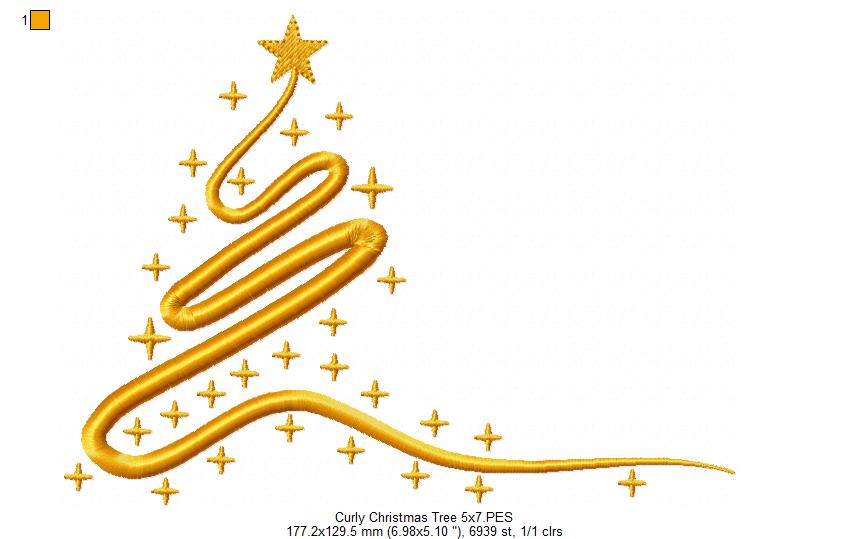 Curly Christmas Trees and Stars - Fill Stitch Embroidery