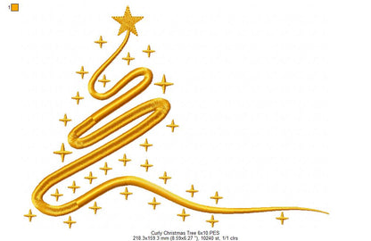 Curly Christmas Trees and Stars - Fill Stitch Embroidery