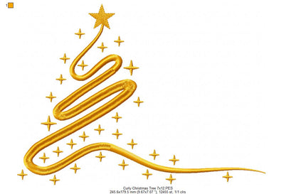 Curly Christmas Trees and Stars - Fill Stitch Embroidery