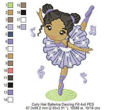 Curly Hair Ballerina Dancing - Fill Stitch