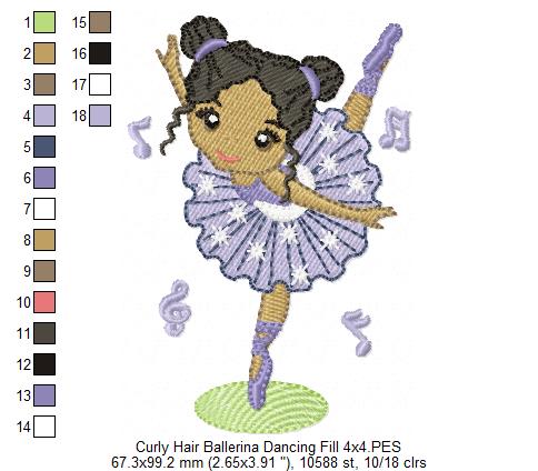 Curly Hair Ballerina Dancing - Fill Stitch