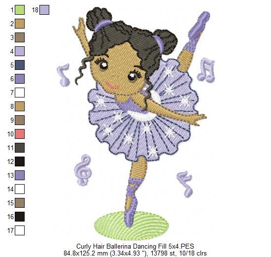 Curly Hair Ballerina Dancing - Fill Stitch