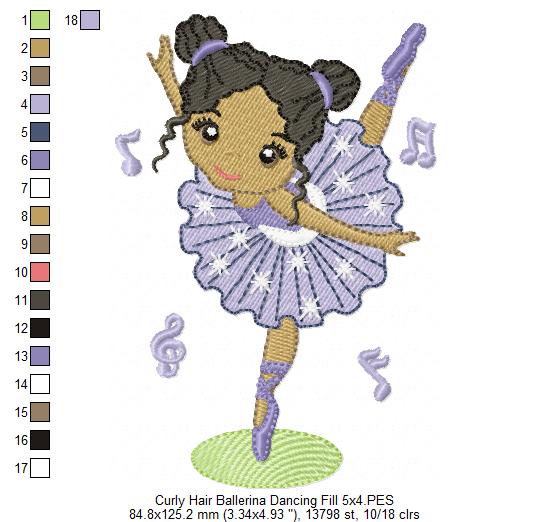 Curly Hair Ballerina Dancing - Fill & Rippled Stitch - Set of 2 designs