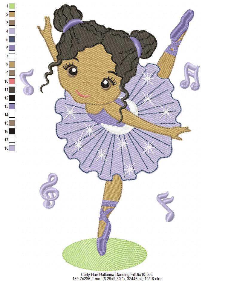 Curly Hair Ballerina Dancing - Fill Stitch