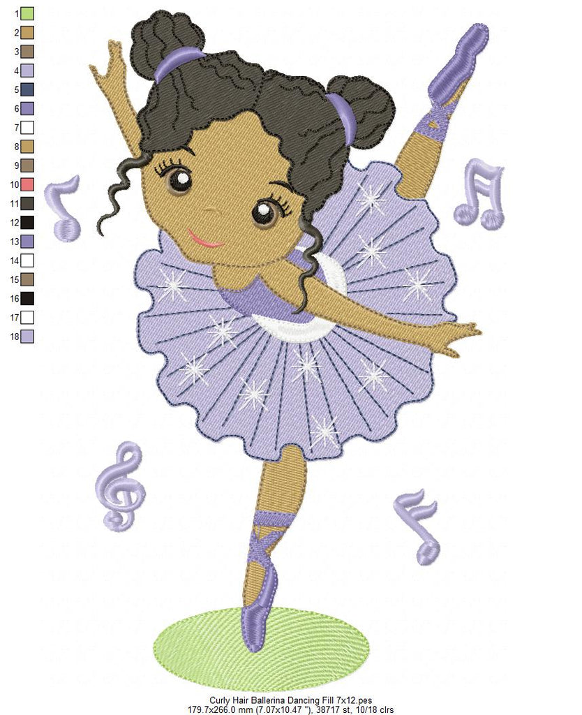 Curly Hair Ballerina Dancing - Fill Stitch