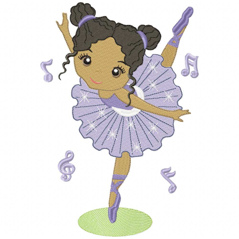 Curly Hair Ballerina Dancing - Fill Stitch