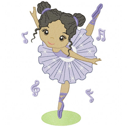 Curly Hair Ballerina Dancing - Rippled Stitch
