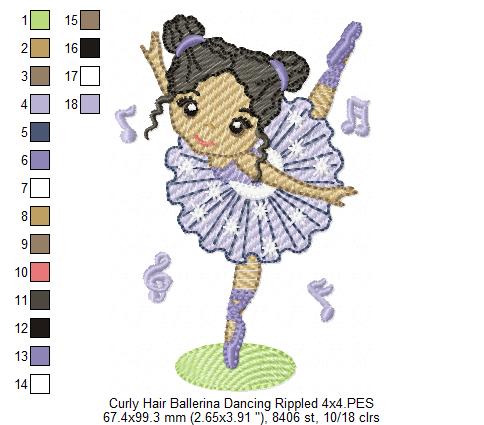 Curly Hair Ballerina Dancing - Fill & Rippled Stitch - Set of 2 designs