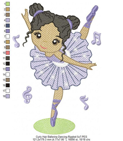 Curly Hair Ballerina Dancing - Rippled Stitch