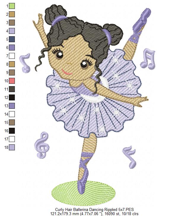 Curly Hair Ballerina Dancing - Fill & Rippled Stitch - Set of 2 designs