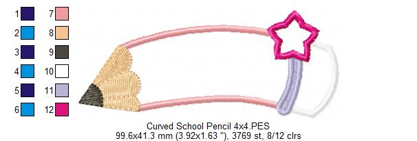 Curved School Pencil - Applique